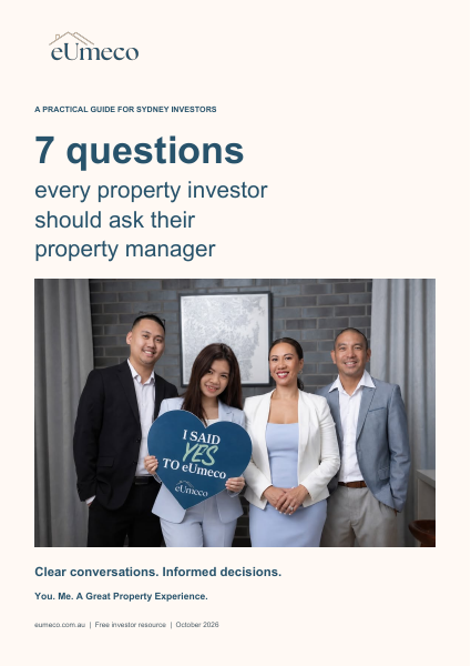 Cover of the eUmeco guide: 7 questions every property investor should ask their property manager